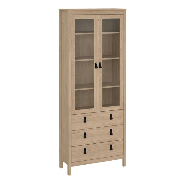 Wyld Haus Wildberry Natural Oak Wood Glass China Cabinet 2 Doors 3 Drawers