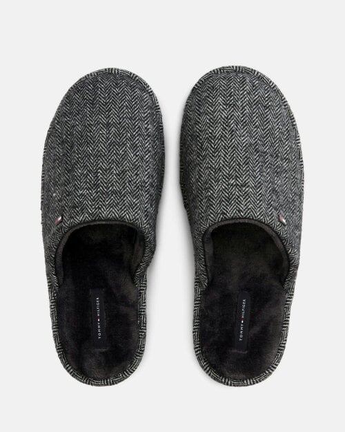 Tommy Hilfiger Herringbone Mens Hilfiger House Shoes - Universal Grey