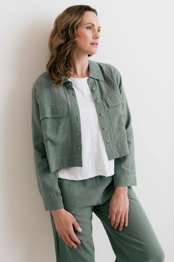 Lily & Me Grasslands Linen Blend Jacket Laurel