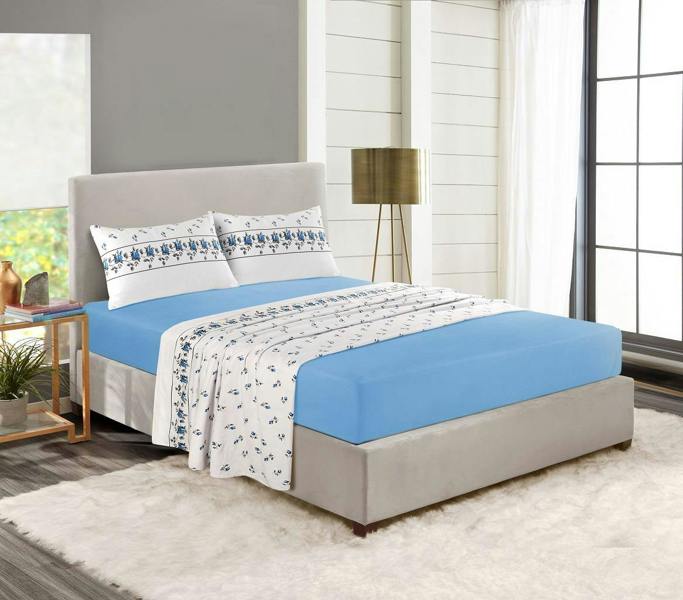 Rosebud Flannelette Sheet Set - Blue - Single