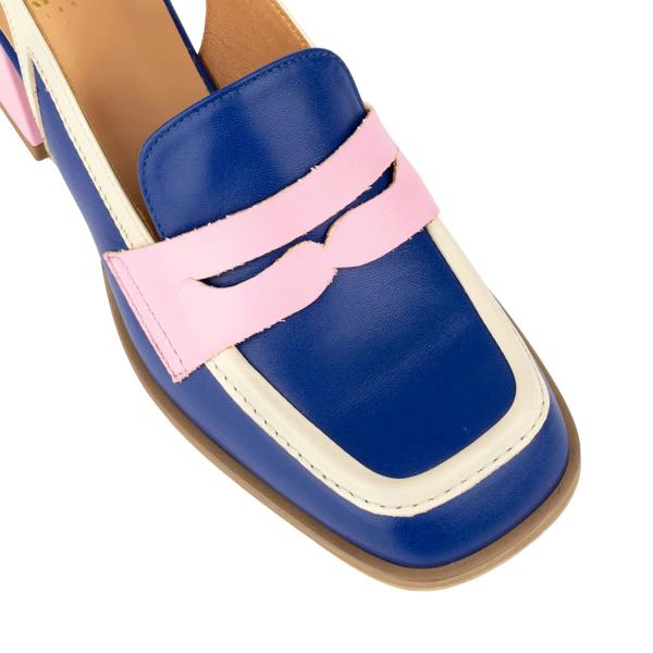 Embassy London Diana - Blue & Cream & Pink - Women's block heel slingback leather pump