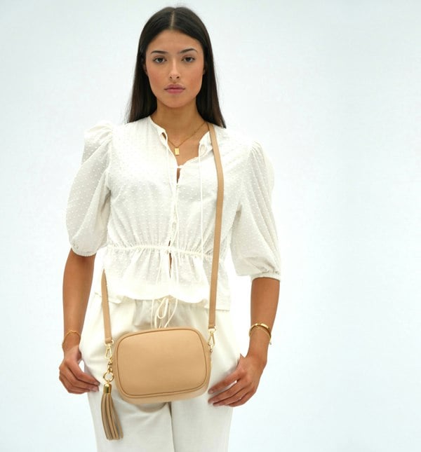 Apatchy London The Tassel Sand Leather Crossbody Bag