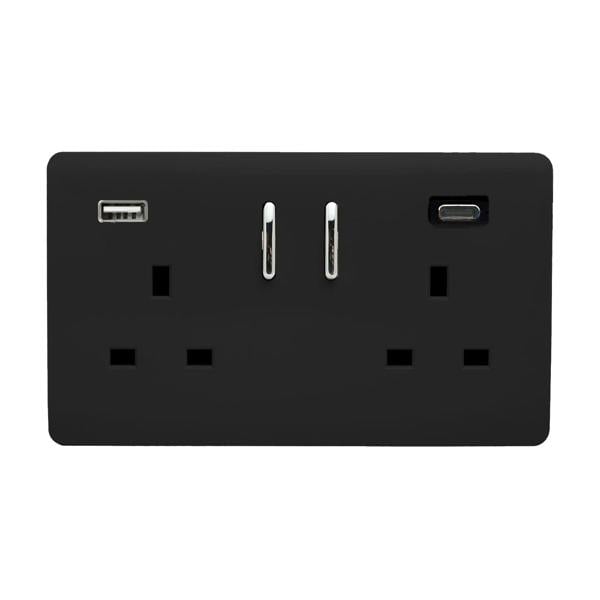 Trendi Switch 2 Gang USB 65W Type A & C USB Plug Socket in Matt Black