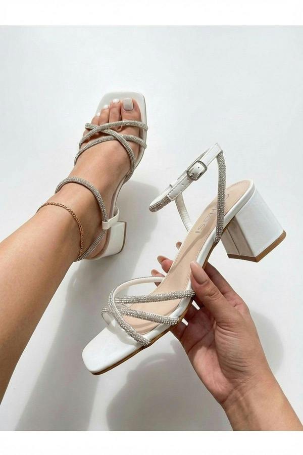Willow Rhinestone Block Heel Sandals - White_wb
