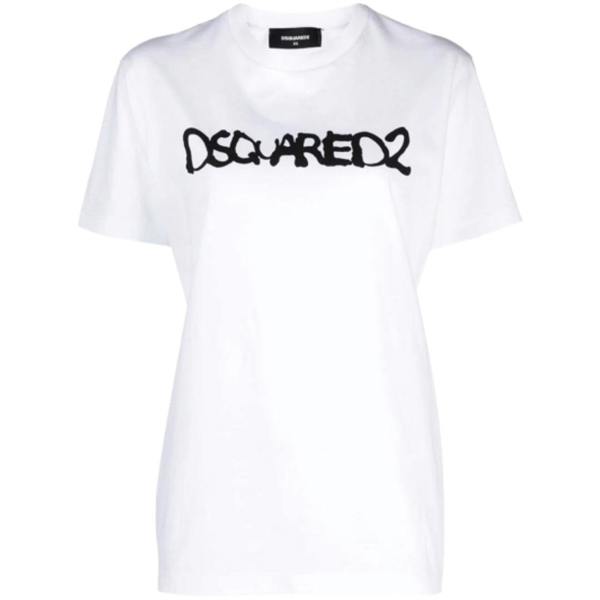 DSQUARED2 Graffiti Spray Logo White  T-Shirt XS