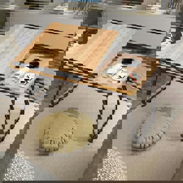 Living and Home Folding Angle Adjustable Laptop Bed Table with Cup Slot, Stop Bar