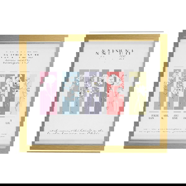 Personalised Memento Company Personalised Birth Flower Family of 5 Oak Framed Print