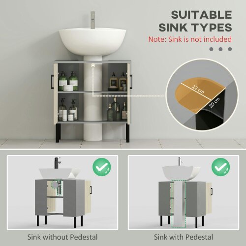 Wyld Haus Nabavi Natural Finish Under Sink Vanity Cabinet With Double Doors And Internal Shelving