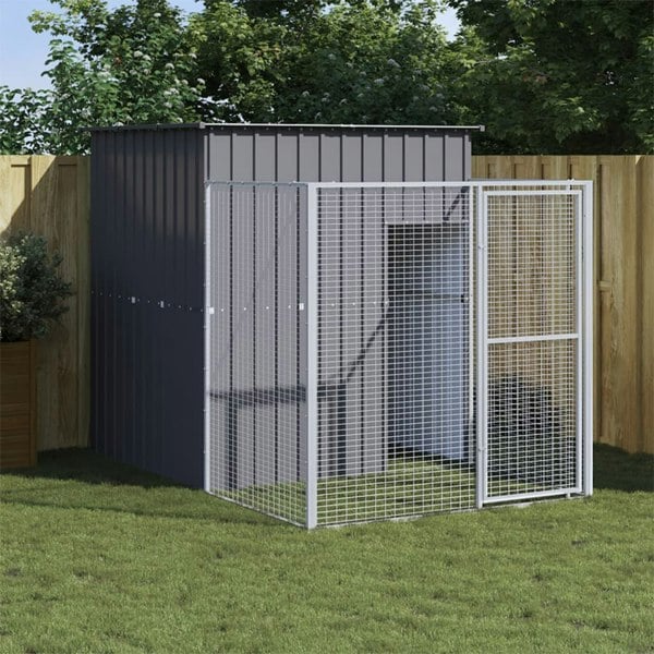 Berkfield Dog House with Run Anthracite 165x251x181 cm Galvanised Steel