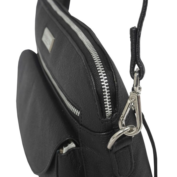 Assots London 'JEAN' Black Real Soft Pebble Grain Leather Crossbody Bag