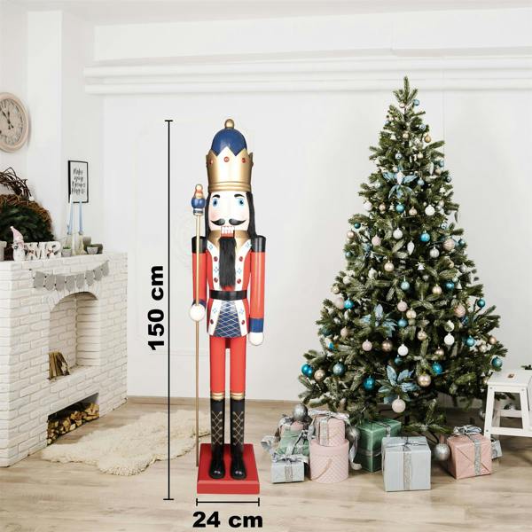 150cm Wooden Christmas Nutcracker Soldier Standing Decoration, Hand-Painted Festive Ornament image 3