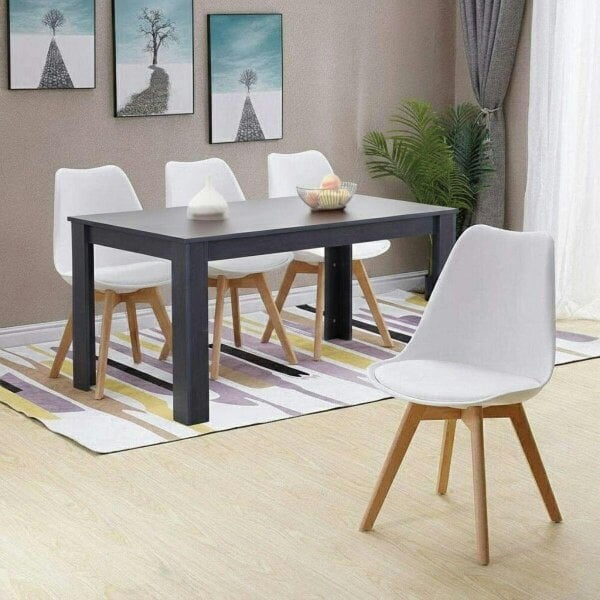 Kosy Koala Arrow Charcoal Dining Table Set With 4 White Dining Chairs Kitchen Dining Furniture Set