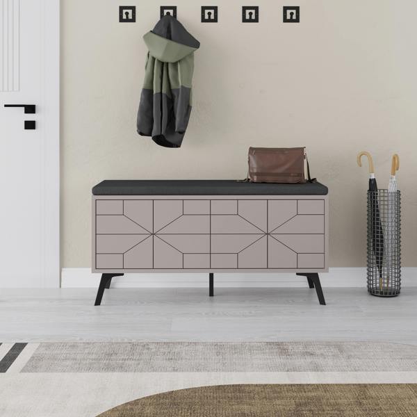 Decortie Modern Dune Shoe Storage Bench with Fabric Seat 4 Doors Cabinet 107(W)cm Metal Legs Organizer Hallway
