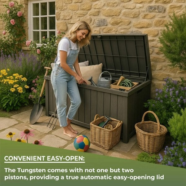 Centurion Supports TUNGSTEN 450 Litre 119 Gallon Waterproof Extra Large Lockable Easy-Open Garden Storage Box Outdoor Organiser in Grey