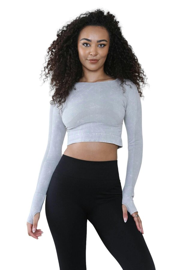 Elaina Fashion Women's Round Neck Tie-Dye Rib Seamless Slim Fit Crop Top Activewear 