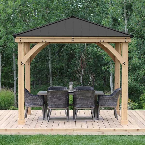 Yardistry Wooden Gazebo 10ft x 10ft (3m x 3m), Meridian Series 3m x 3m Wooden Gazebo 3