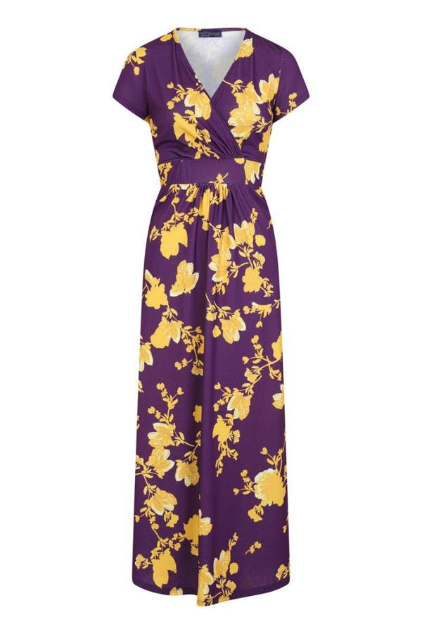 HotSquash Floral Short Sleeved Empire Line Maxi Dress