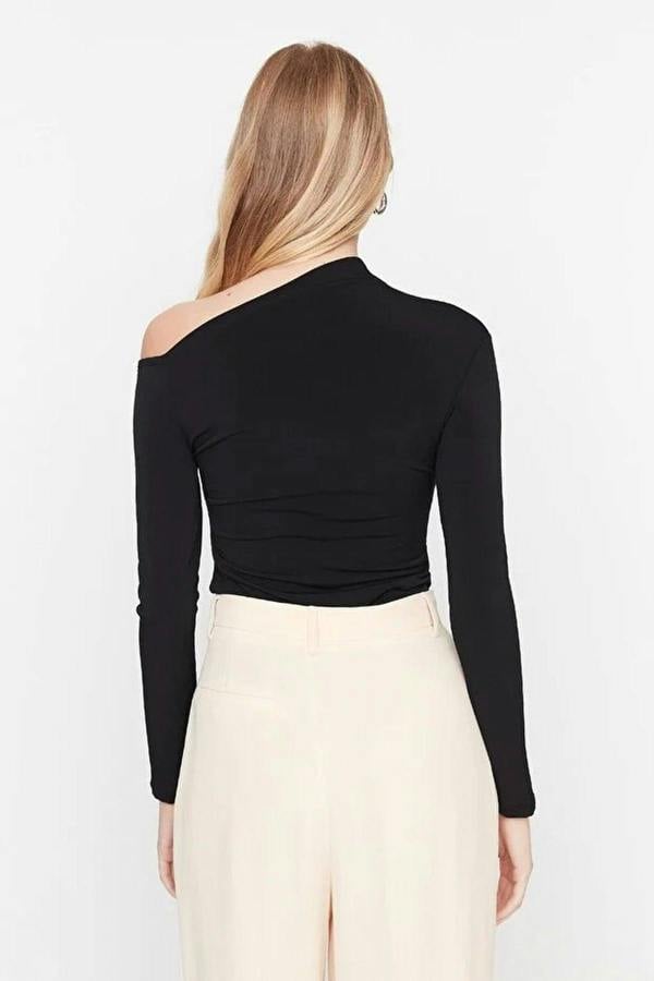 WOVCOR Asymmetrical Collar Flexible Knit Bodysuit