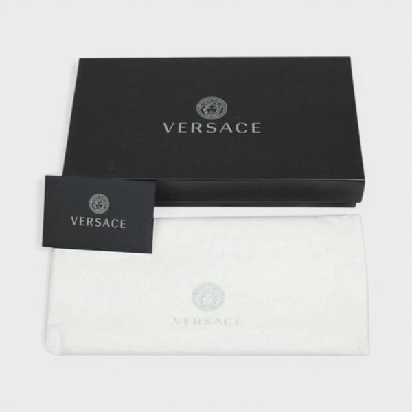 Versace Zip Around Wallet Quilted Lamb Leather Black