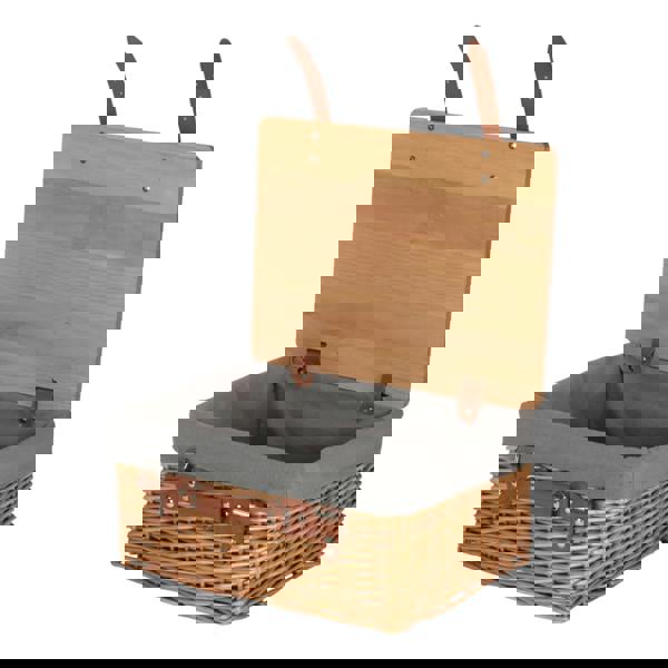 Double Steamed Grey Lined Willow Picnic Basket with Pinewood Lid