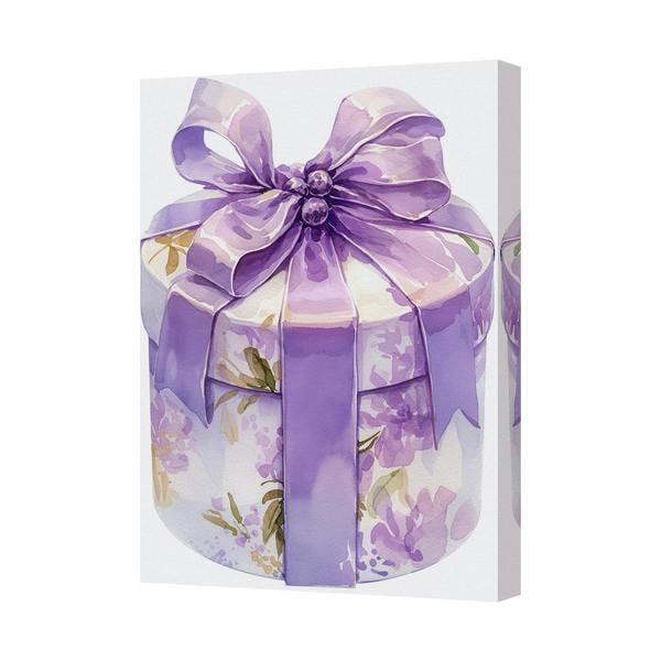 Benjamin Tate Design Purple Floral Gift Box Canvas Wall Art With Ribbon Bow
