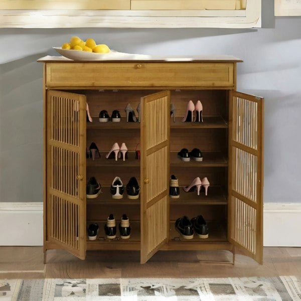 Rafaelo Mobilia Large 4 Tier Wooden Shoe Storage Cabinet Organiser Brown