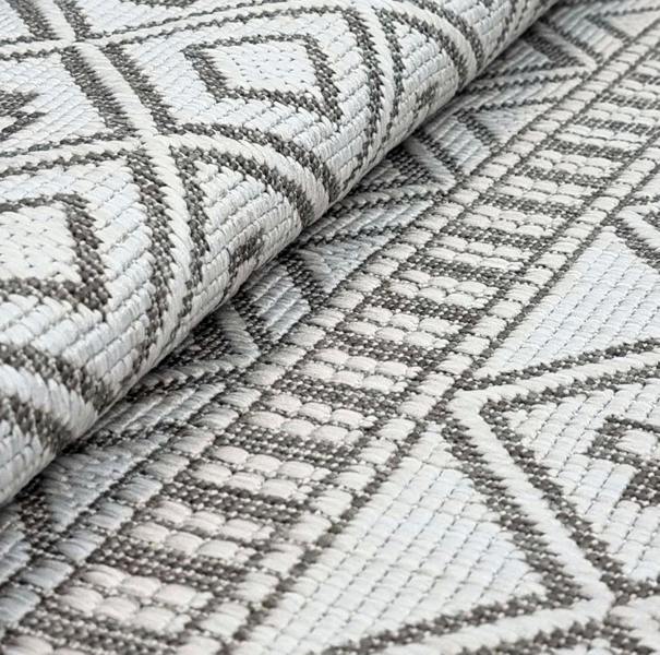 Indoor Outdoor Reversible Rug Beige and White Cream Aztec Geometric Pattern Large Patio Garden Mats