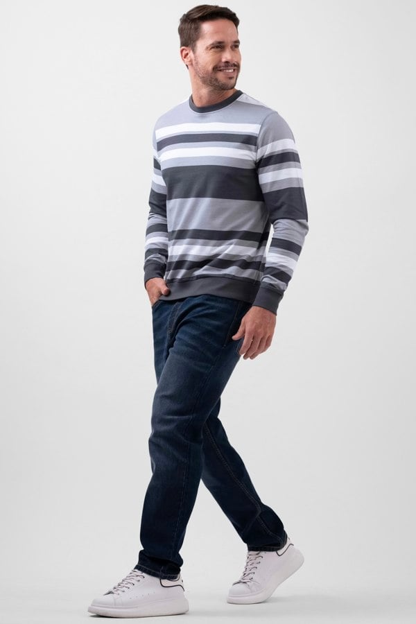 ENORSIA Mens Classic Print Stripe Sweatshirt