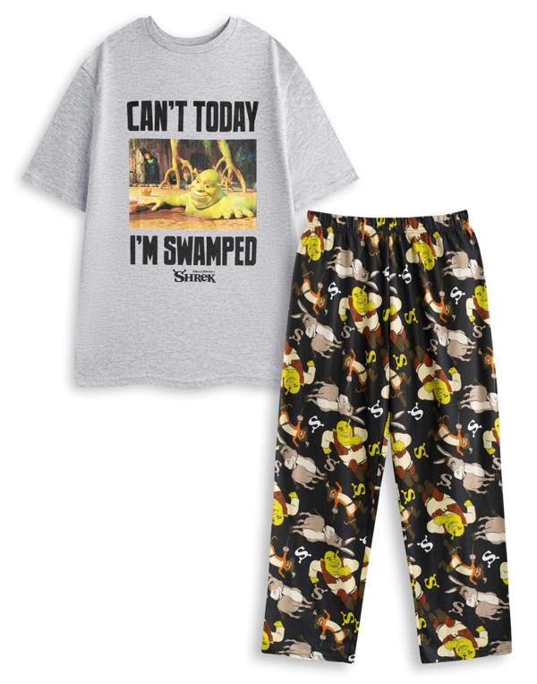 Shrek Mens Multicoloured Can't Today I'm Swamped Short Sleeve Long Leg Pyjama Set