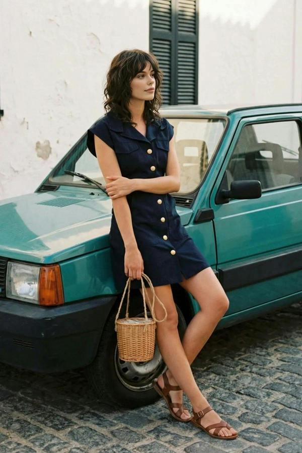 WOVCOR Mini Woven Shirt Dress with Button Detail