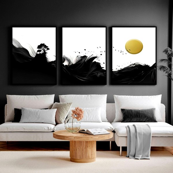 Black and white wall art | set of 3 Japanese Sunset art prints