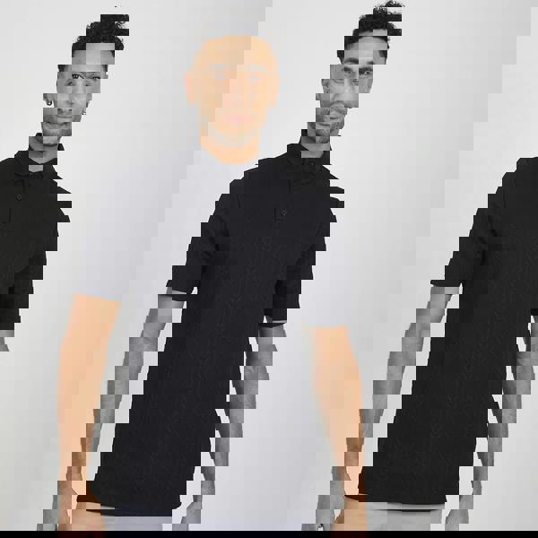 Brave Soul Black Jacquard Knit Polo Shirt - Black Image 1
