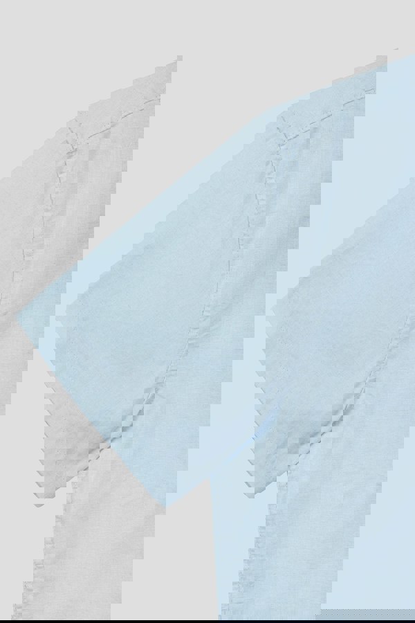 ENORSIA Sky Blue Cotton Linen Grandad Collar Shirt