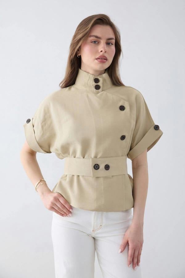 Lyocell Blend Short Sleeve Relaxed Fit Blouse Jacket
