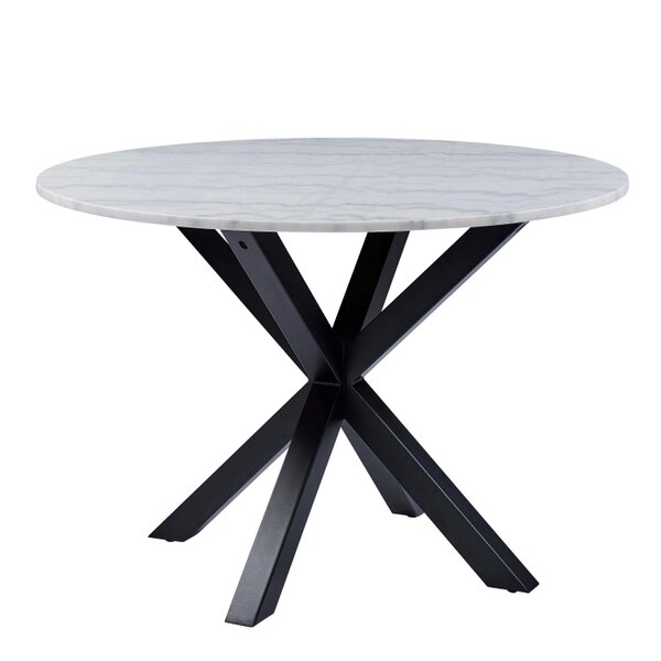 Wyld Haus Perth 110cm White Polished Marble Round Dining Table Industrial Black Metal Legs