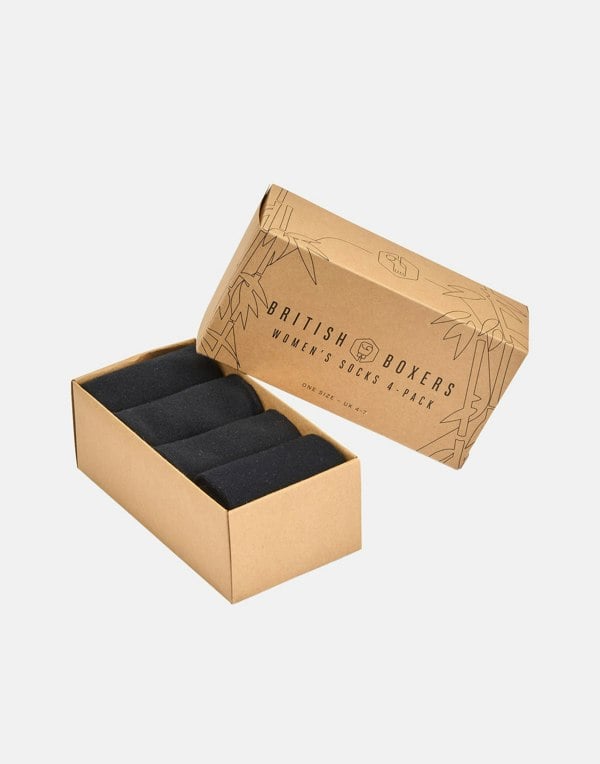 British Boxers Women's Bamboo Four-Pair Sock Gift Box – Black