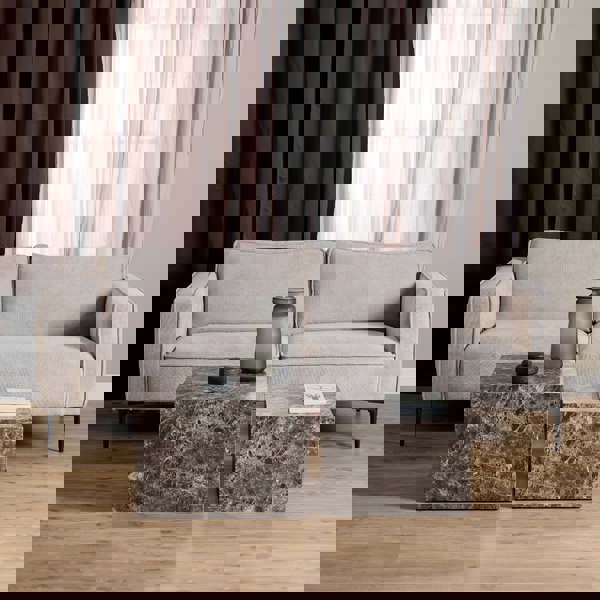 Furniture To Go Dice Square Coffee Table Set in Light Brown Emperador Rough Paper
