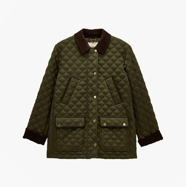 Joules BEATRIX Womens Showerproof Quilted Coat Khaki Green