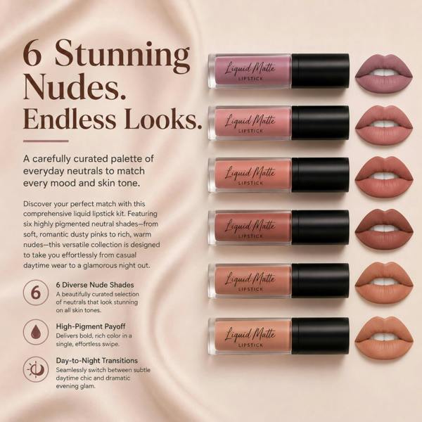 Aquarius Nude Matte Lipstick Set Waterproof Long Lasting Liquid Lip Gloss 3 Shades Kit