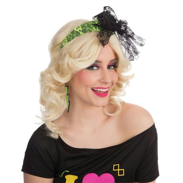 Bristol Novelty Unisex Adults 80s Lace Headband - Yellow - 