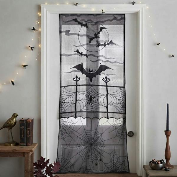 Garden Greatness Spooky Bats and Spiderwebs Halloween Door Curtain