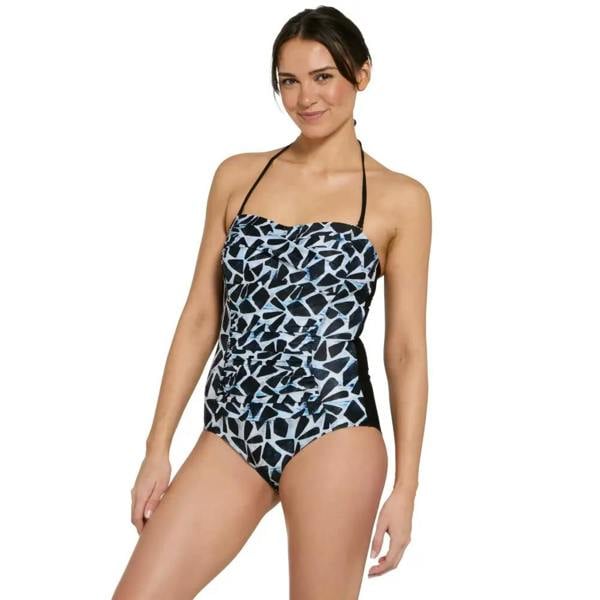 Zoggs Moonstone Ruched Bandeau With Removable Straps Swimsuit - Black/White