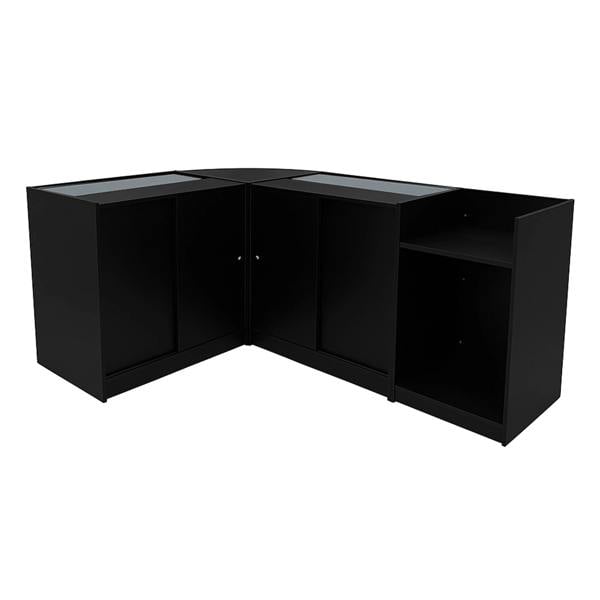 Polaris LED Shop Counter Set in sleek black, featuring a modern design with glass display tops and ample storage space
