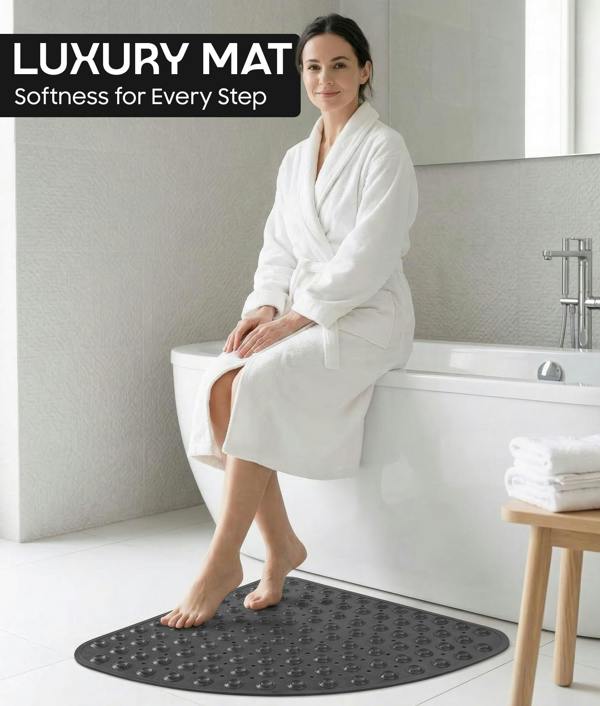 ADOV Corner Shower Mat, 54 x 54cm Curved Non Slip Bath Mat with Suction Cups and Drainage Holes