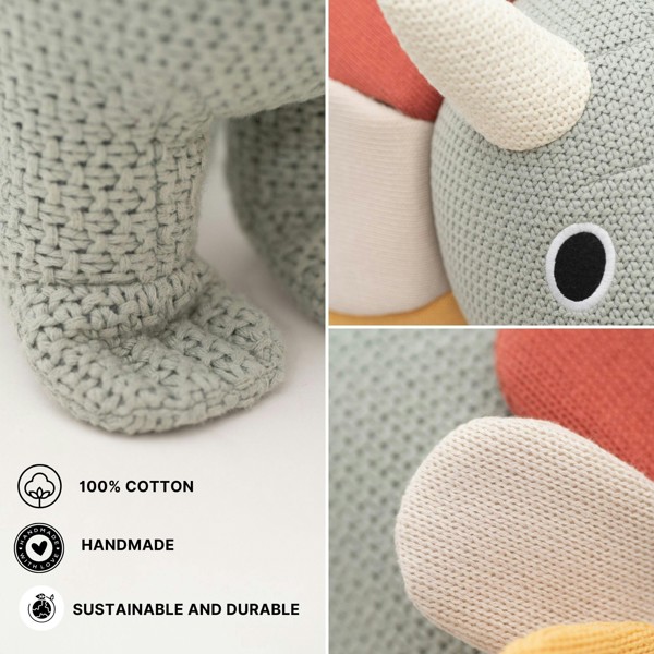 CROCHETTS Set of 2 cotton triceratops dinosaur plush toys (Large + Mini) 4056