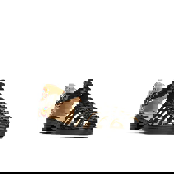 Embassy London Sandy - Black Signature - Women's fishermen flat leather sandal with covered heel