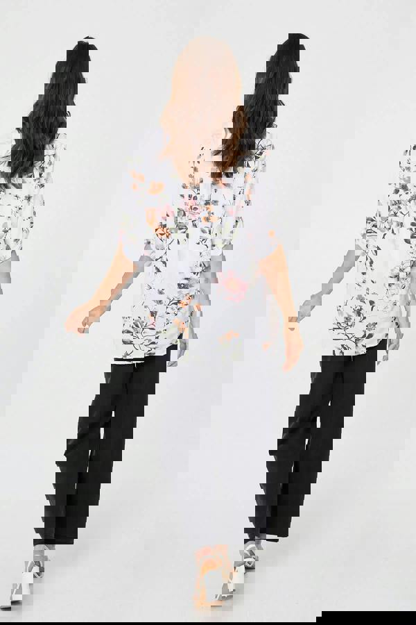 White | Sequin Trim V-Neck Relaxed Blouse