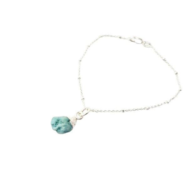 Raw Turquoise December Birthstone Silver Bracelet