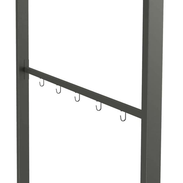 Metal frame bar under gazebo canopy with multiple storage hooks