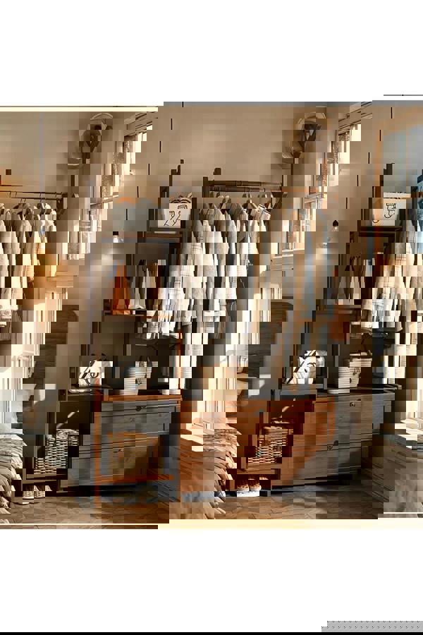 Living and Home Freestanding Bamboo Clothes Rack Garment Rack with Storage Shelves Coat Hanger